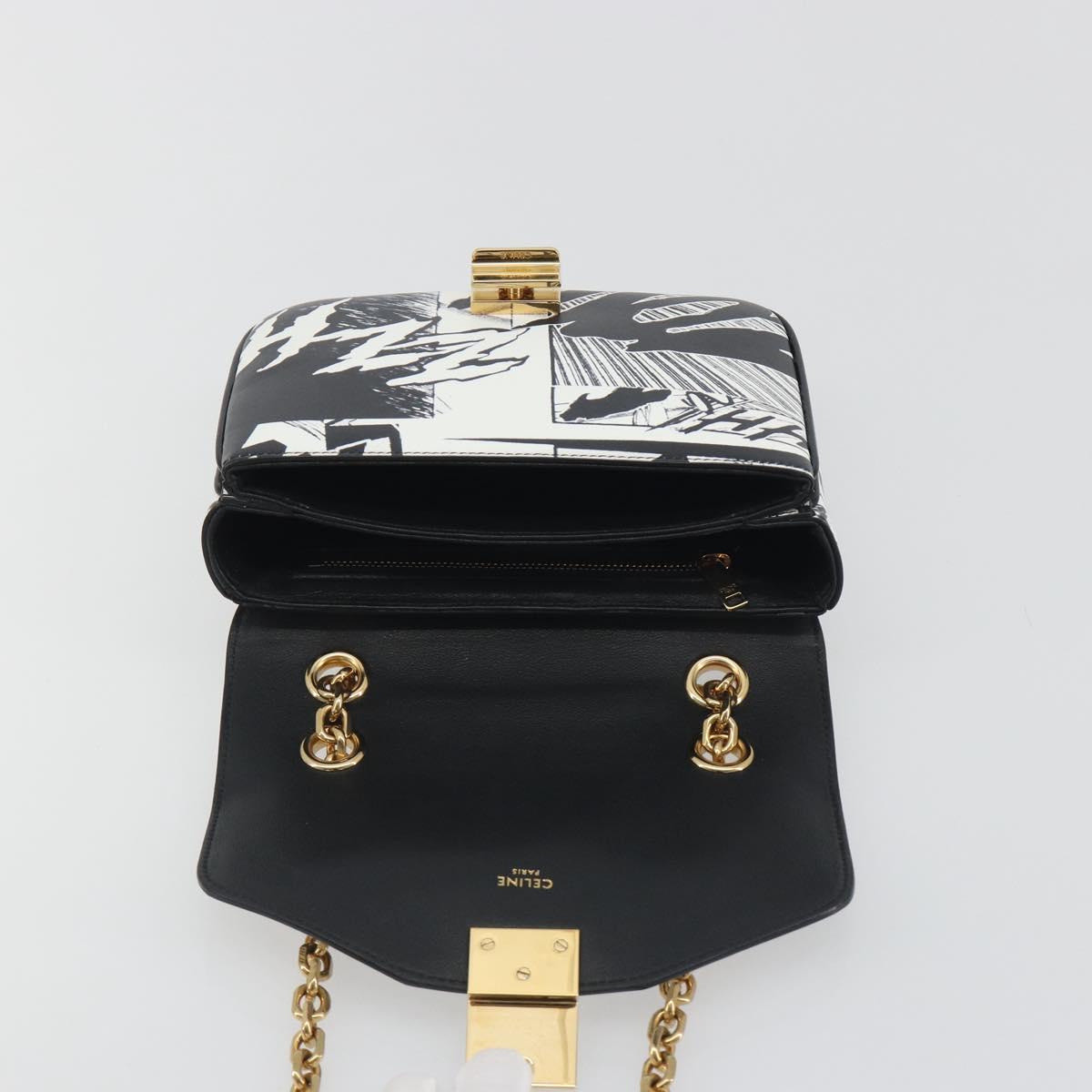 CELINE Christian Marclay Chain Shoulder Bag Leather White Gold Tone Auth 195249M