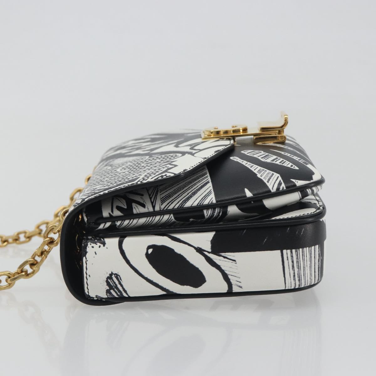 CELINE Christian Marclay Chain Shoulder Bag Leather White Gold Tone Auth 195249M