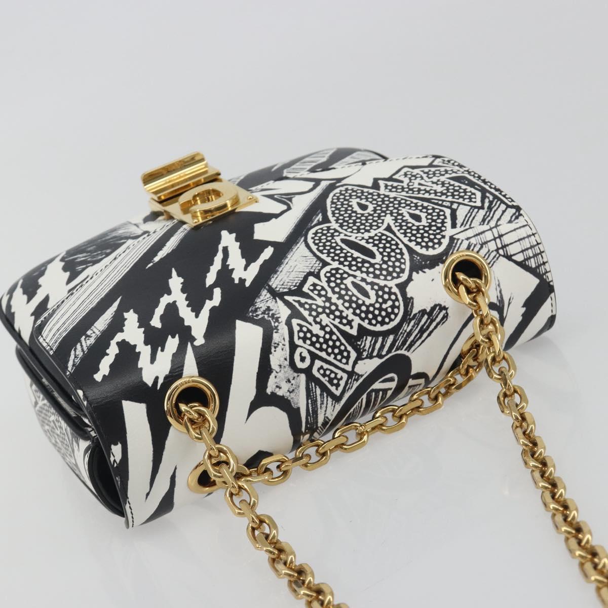 CELINE Christian Marclay Chain Shoulder Bag Leather White Gold Tone Auth 195249M