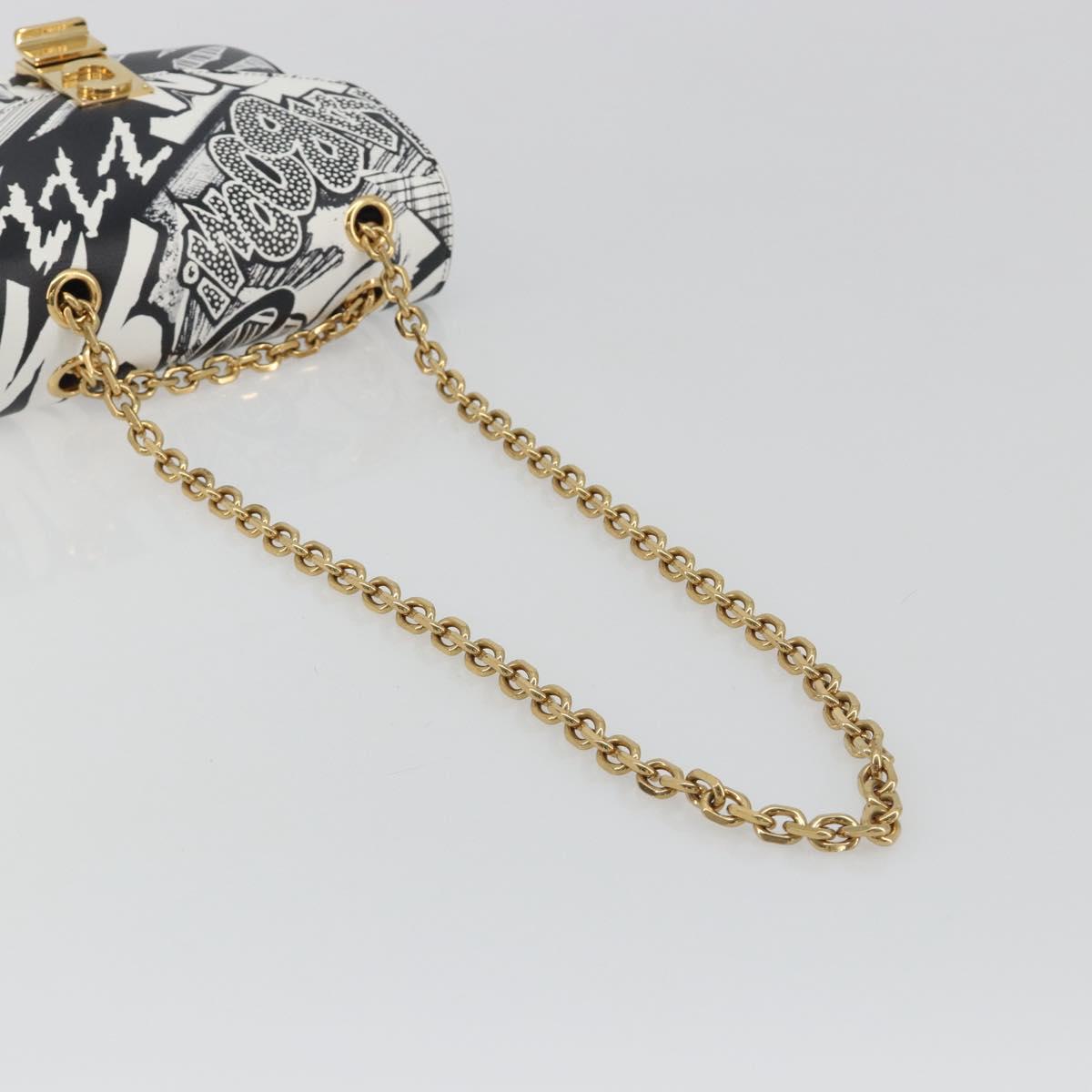 CELINE Christian Marclay Chain Shoulder Bag Leather White Gold Tone Auth 195249M