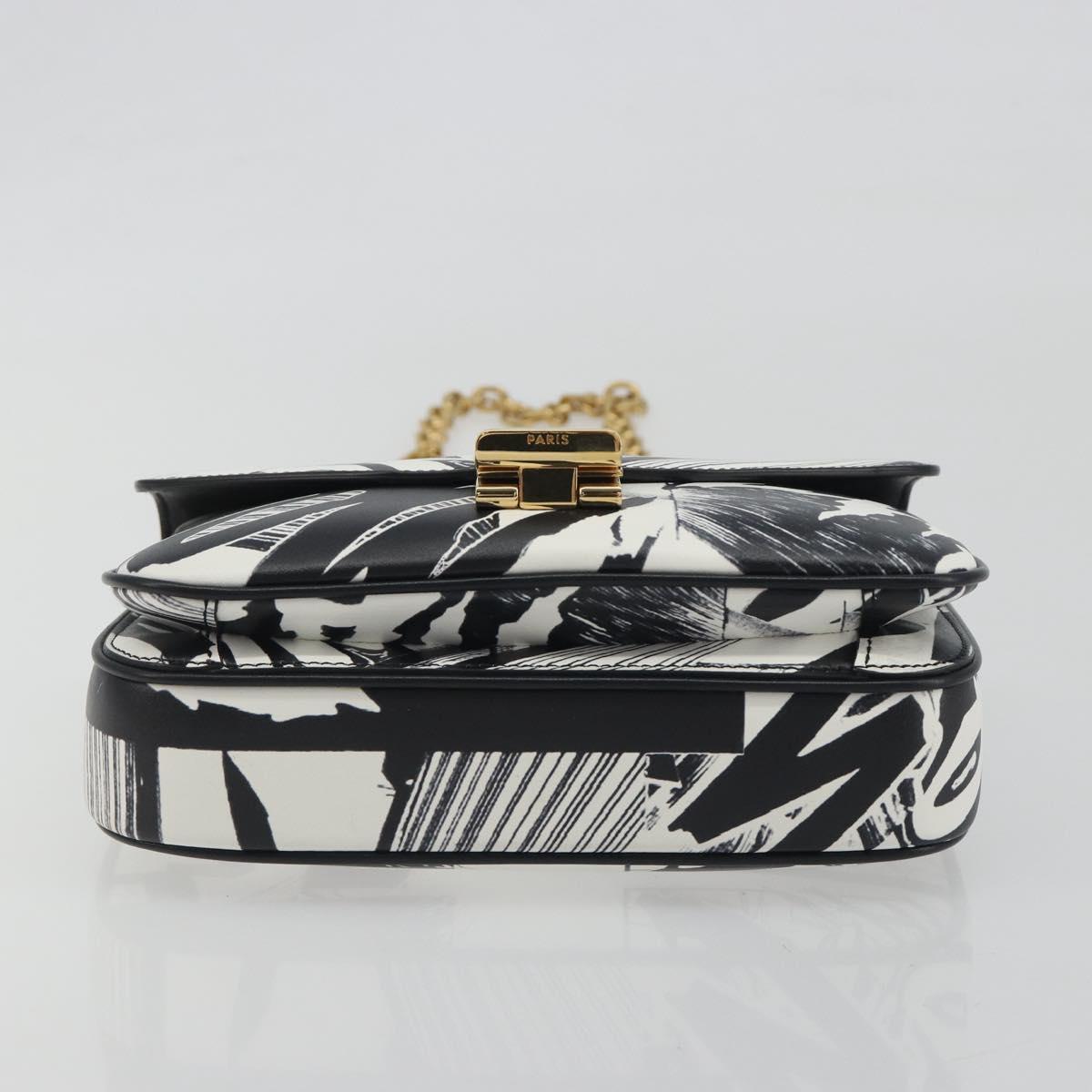 CELINE Christian Marclay Chain Shoulder Bag Leather White Gold Tone Auth 195249M