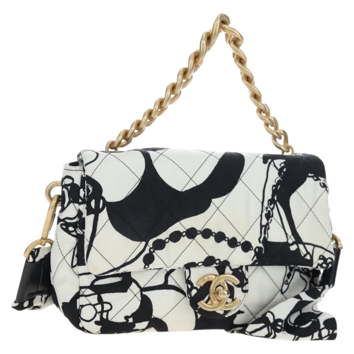 CHANEL Matelasse Chain Shoulder Bag Satin 2way White Gold CC Auth 195250M