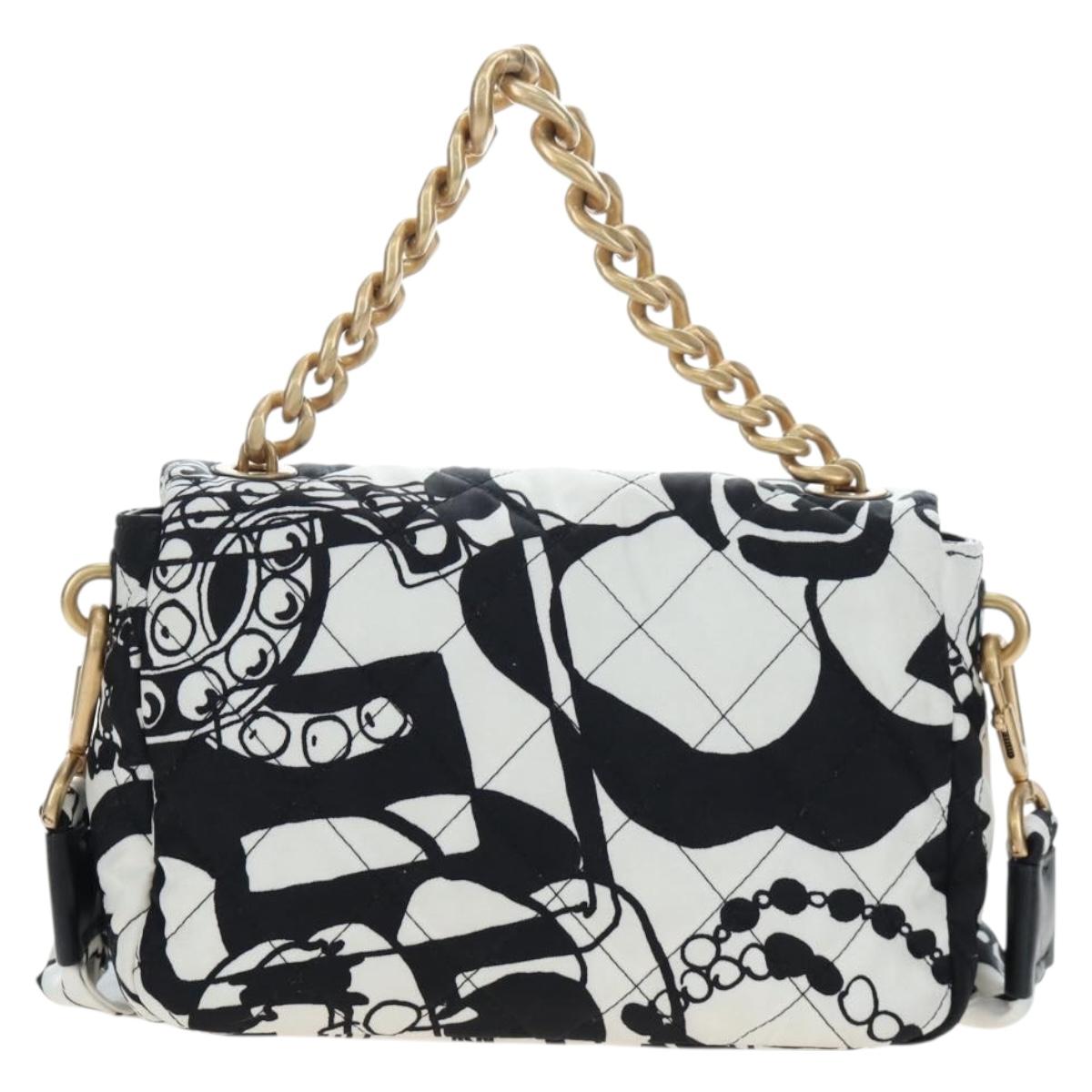 CHANEL Matelasse Chain Shoulder Bag Satin 2way White Gold CC Auth 195250M