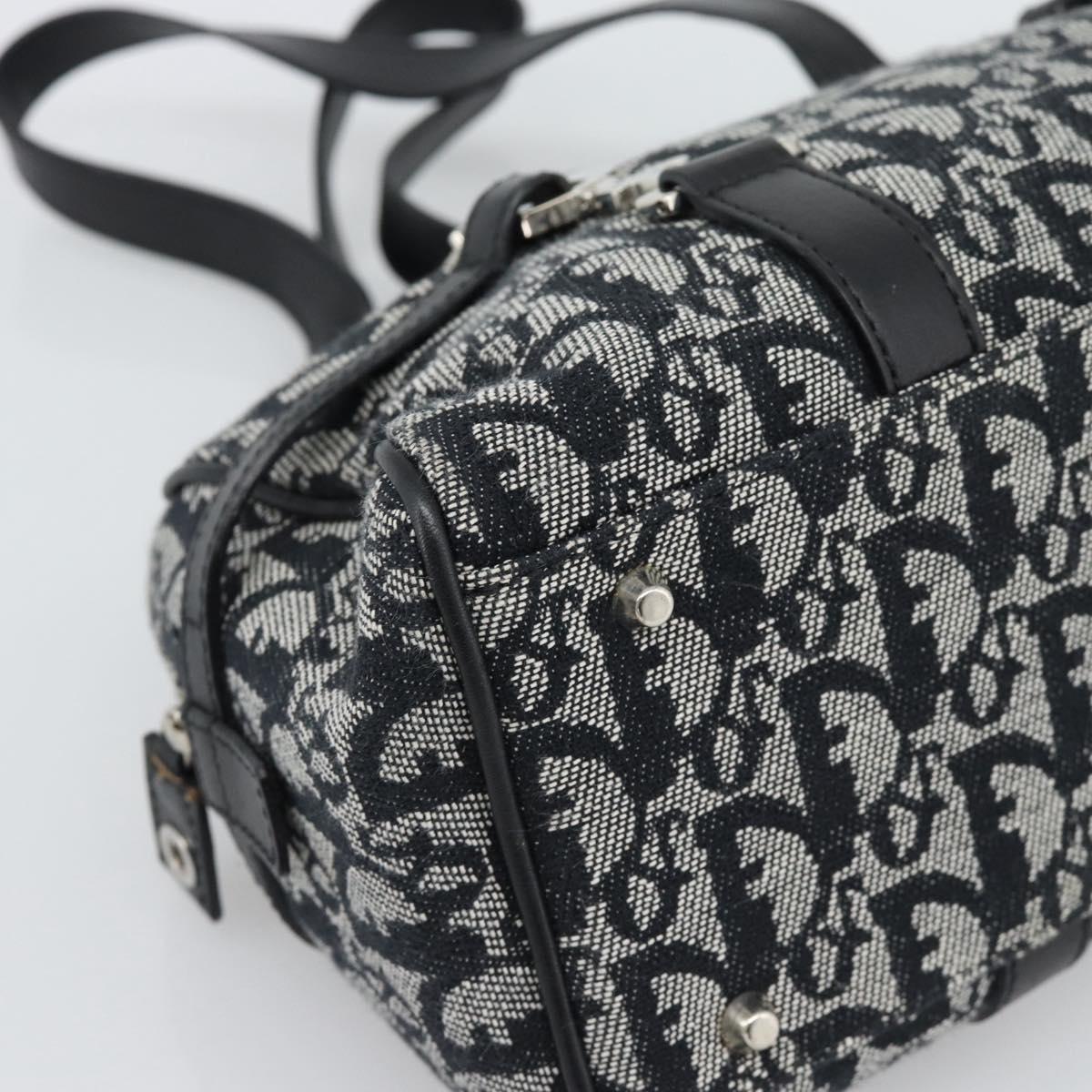 Christian Dior Trotter Canvas Boston Bag Black Silver Auth 195251V