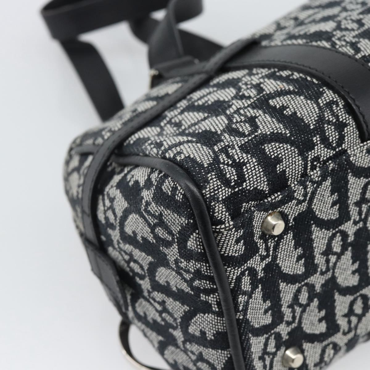 Christian Dior Trotter Canvas Boston Bag Black Silver Auth 195251V