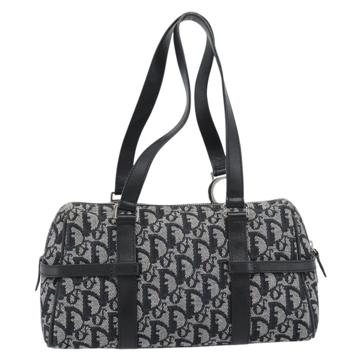 Christian Dior Trotter Canvas Boston Bag Black Silver Auth 195251V