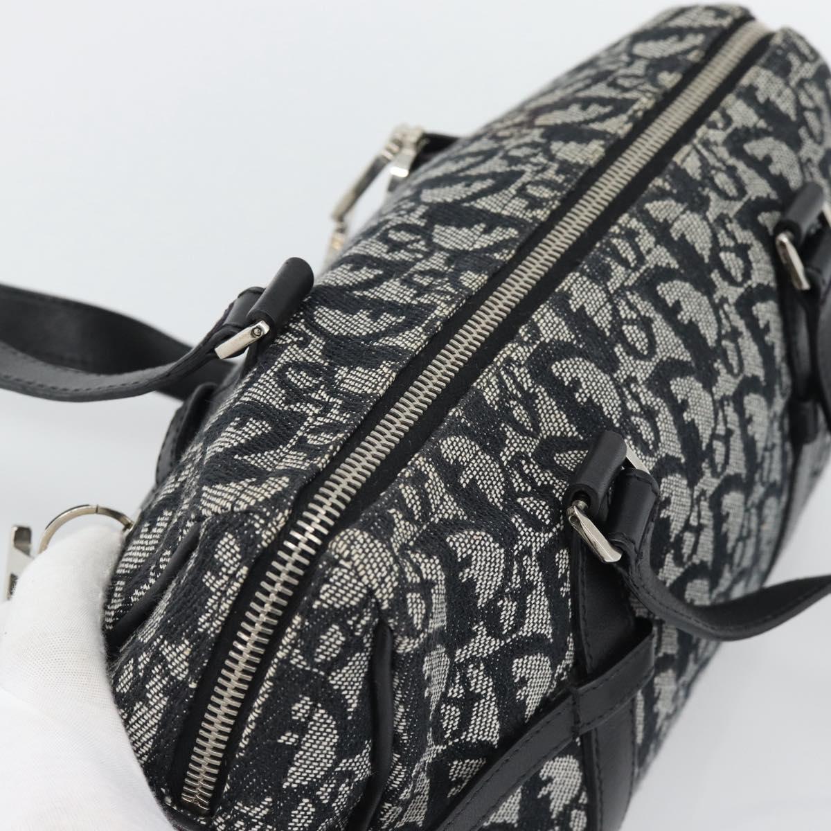 Christian Dior Trotter Canvas Boston Bag Black Silver Auth 195251V