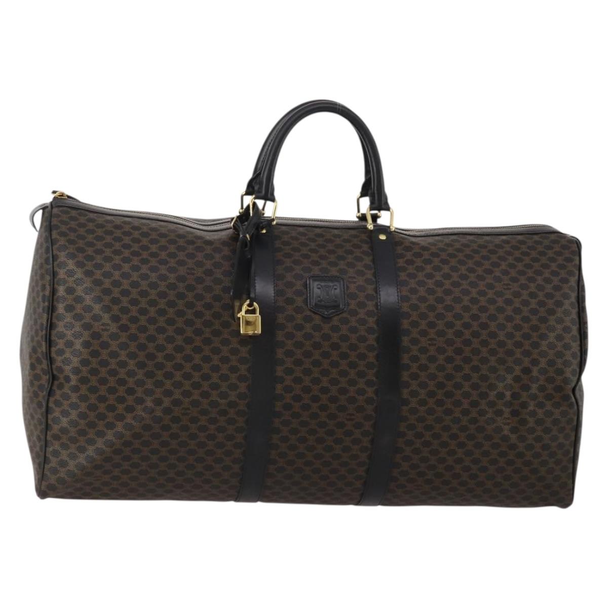 CELINE Macadam Canvas Boston Bag PVC Leather Black Gold Auth 195252A