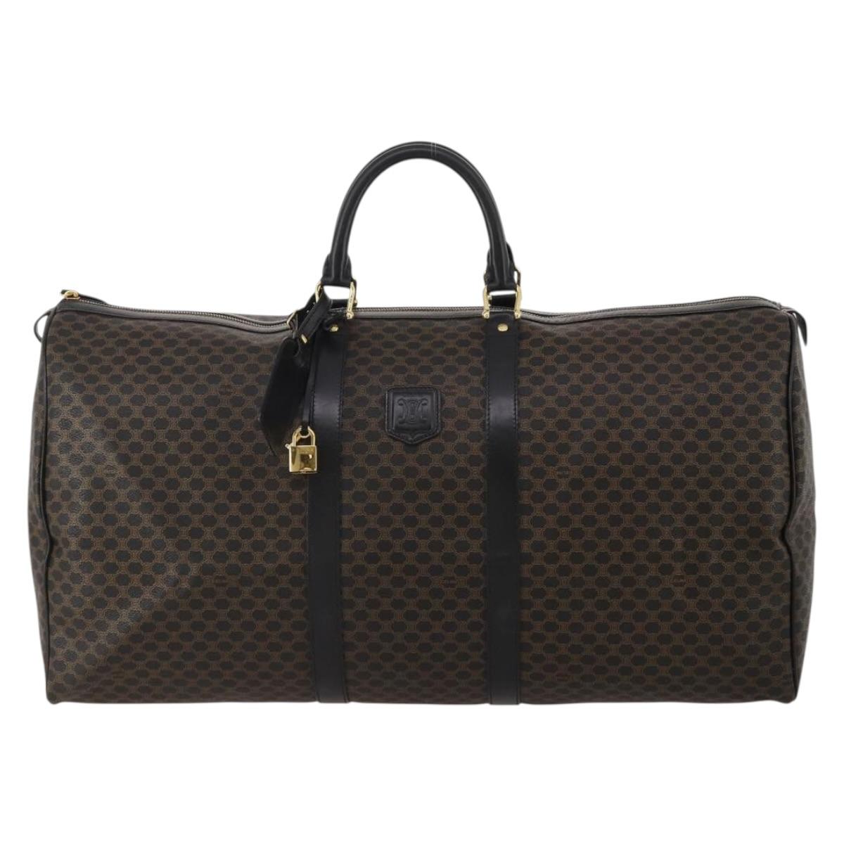 CELINE Macadam Canvas Boston Bag PVC Leather Black Gold Auth 195252A