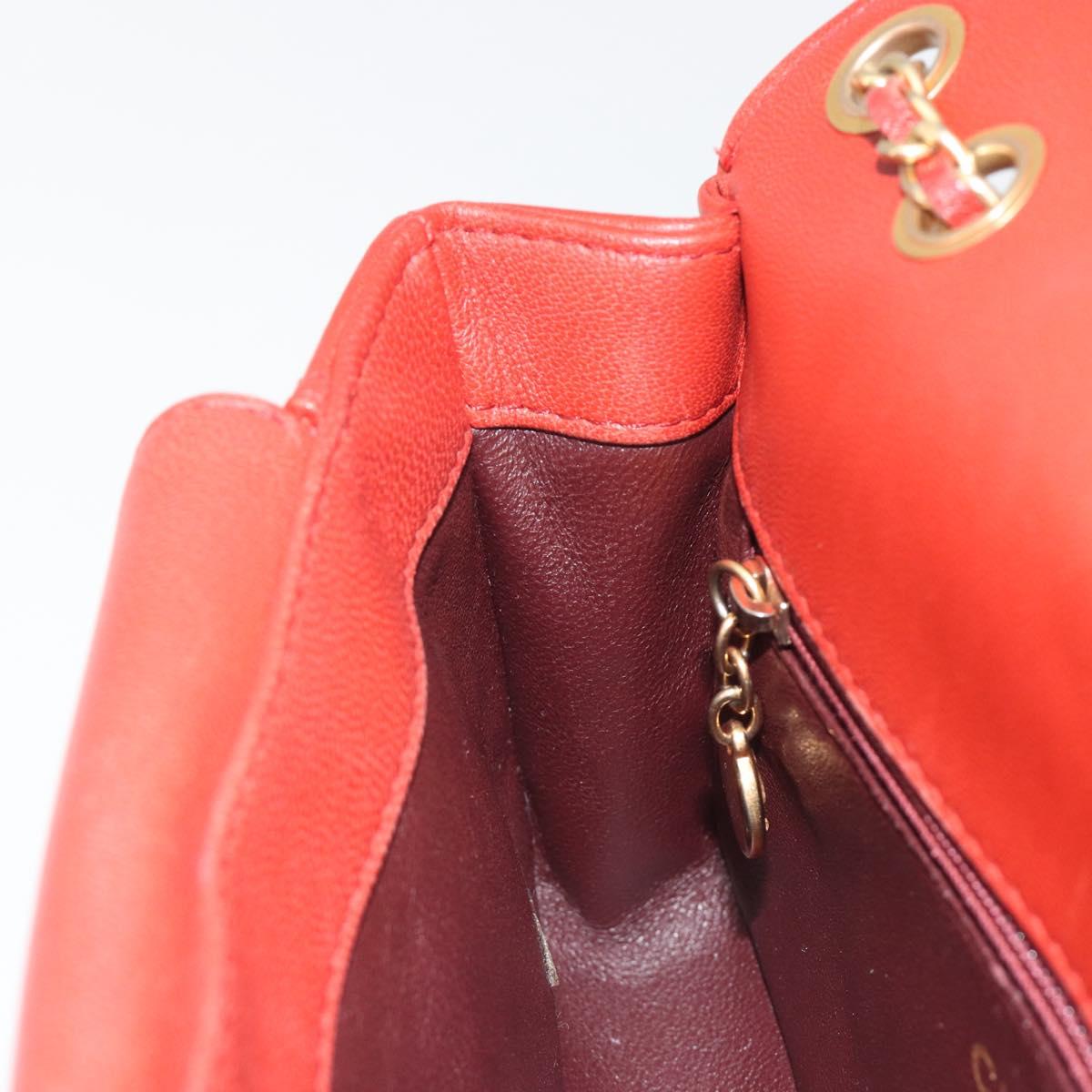 CHANEL Matelasse Chain Shoulder Bag Lamb Skin Red Gold Tone CC Auth 195253SM