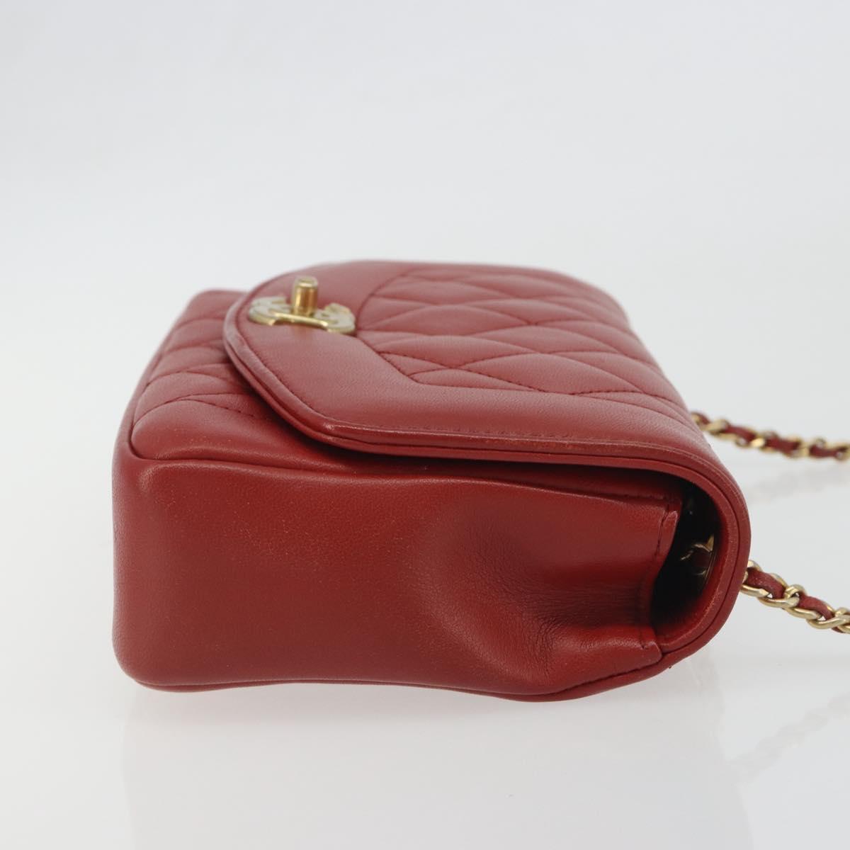 CHANEL Matelasse Chain Shoulder Bag Lamb Skin Red Gold Tone CC Auth 195253SM