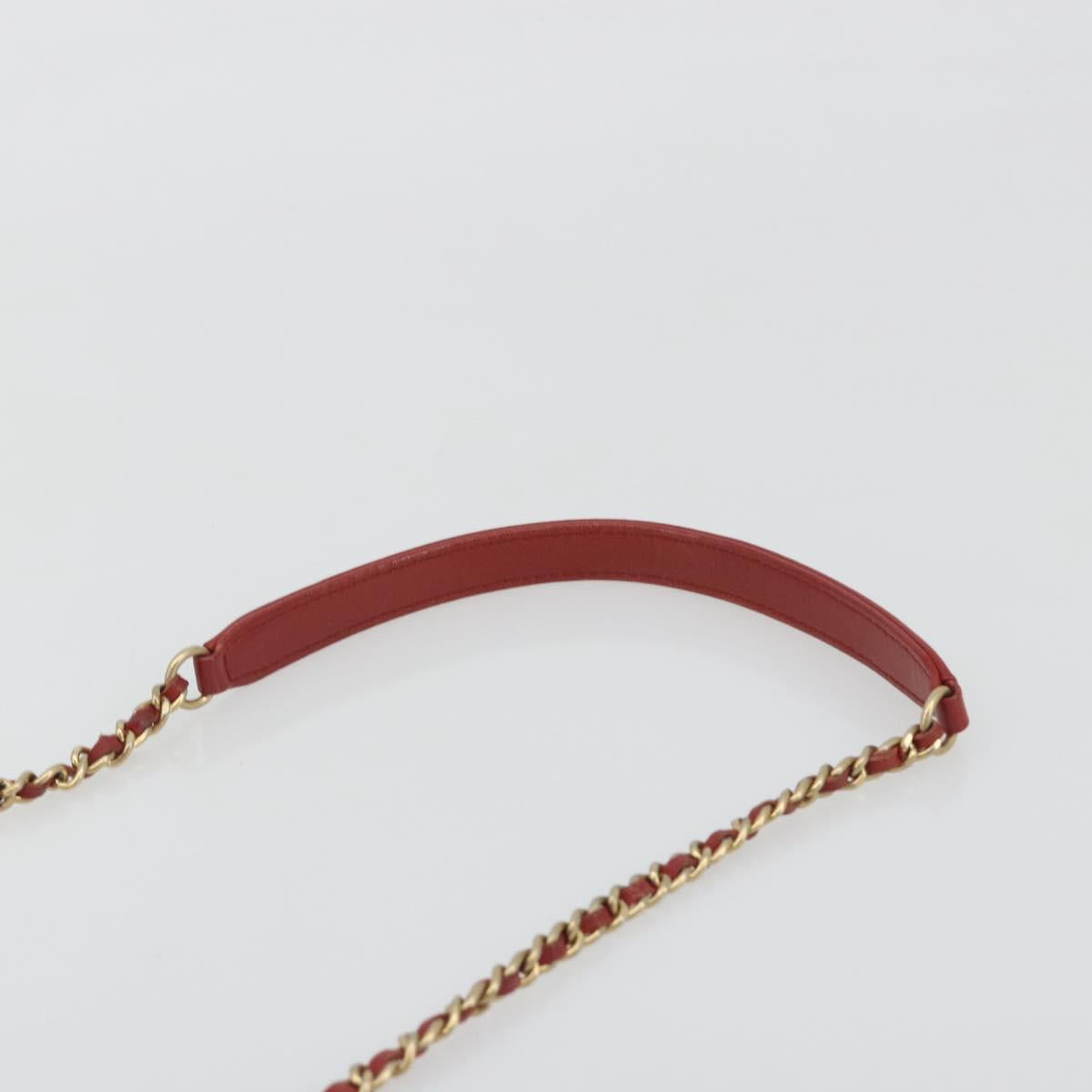 CHANEL Matelasse Chain Shoulder Bag Lamb Skin Red Gold Tone CC Auth 195253SM