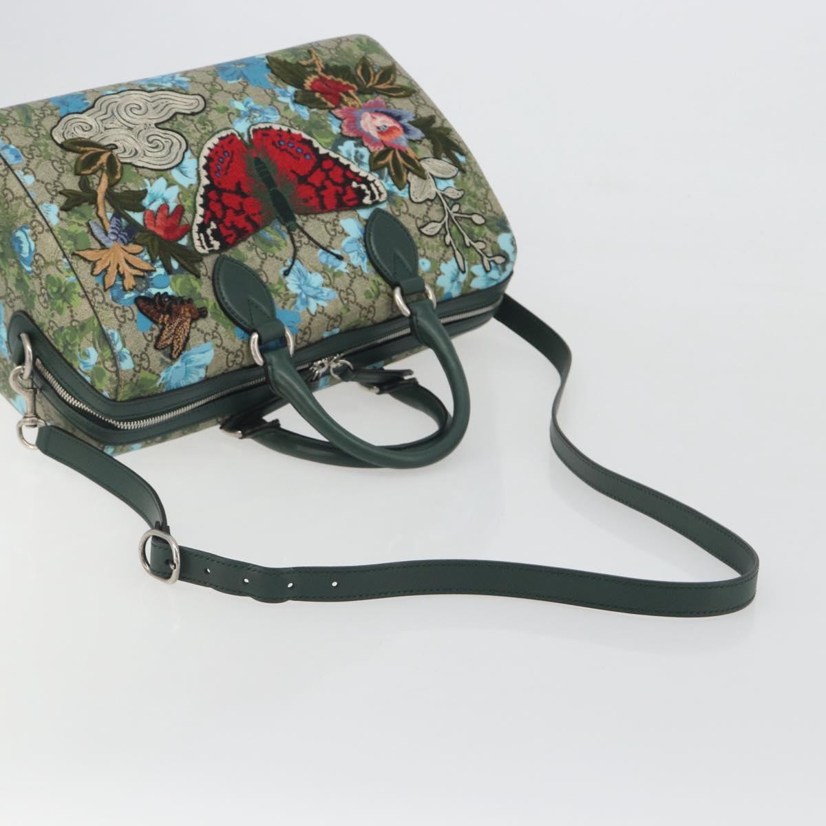 GUCCI GG Supreme Boston Bag PVC Leather 2way Green Silver 409527 Auth 195254SAM