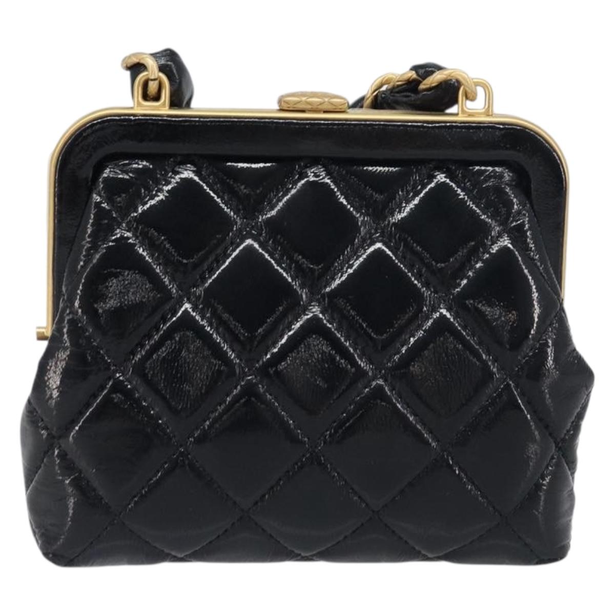 CHANEL Chain Matelasse Shoulder Bag Patent leather Black Gold CC Auth 195256M