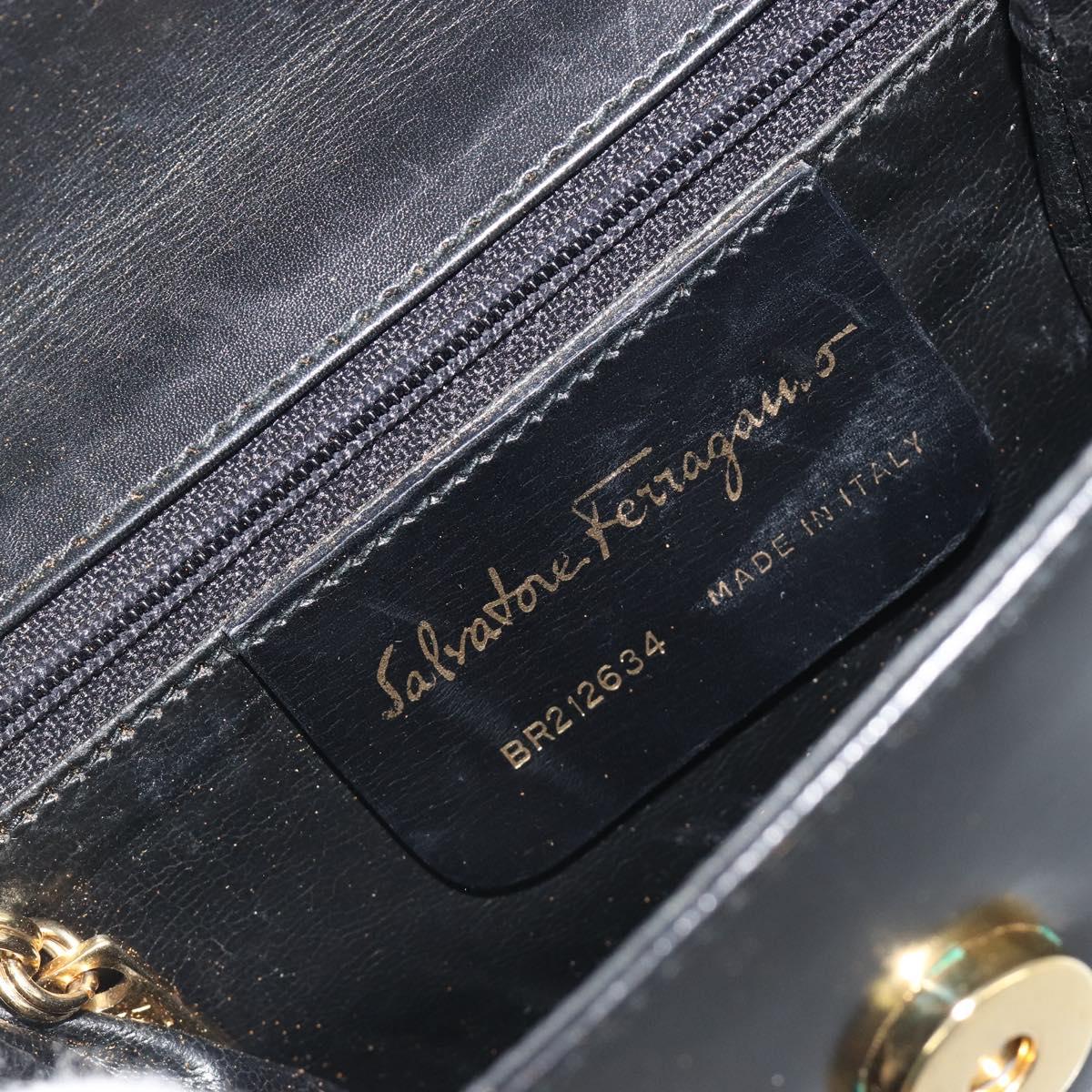 Salvatore Ferragamo Shoulder Bag Leather Black Gold Auth 195262