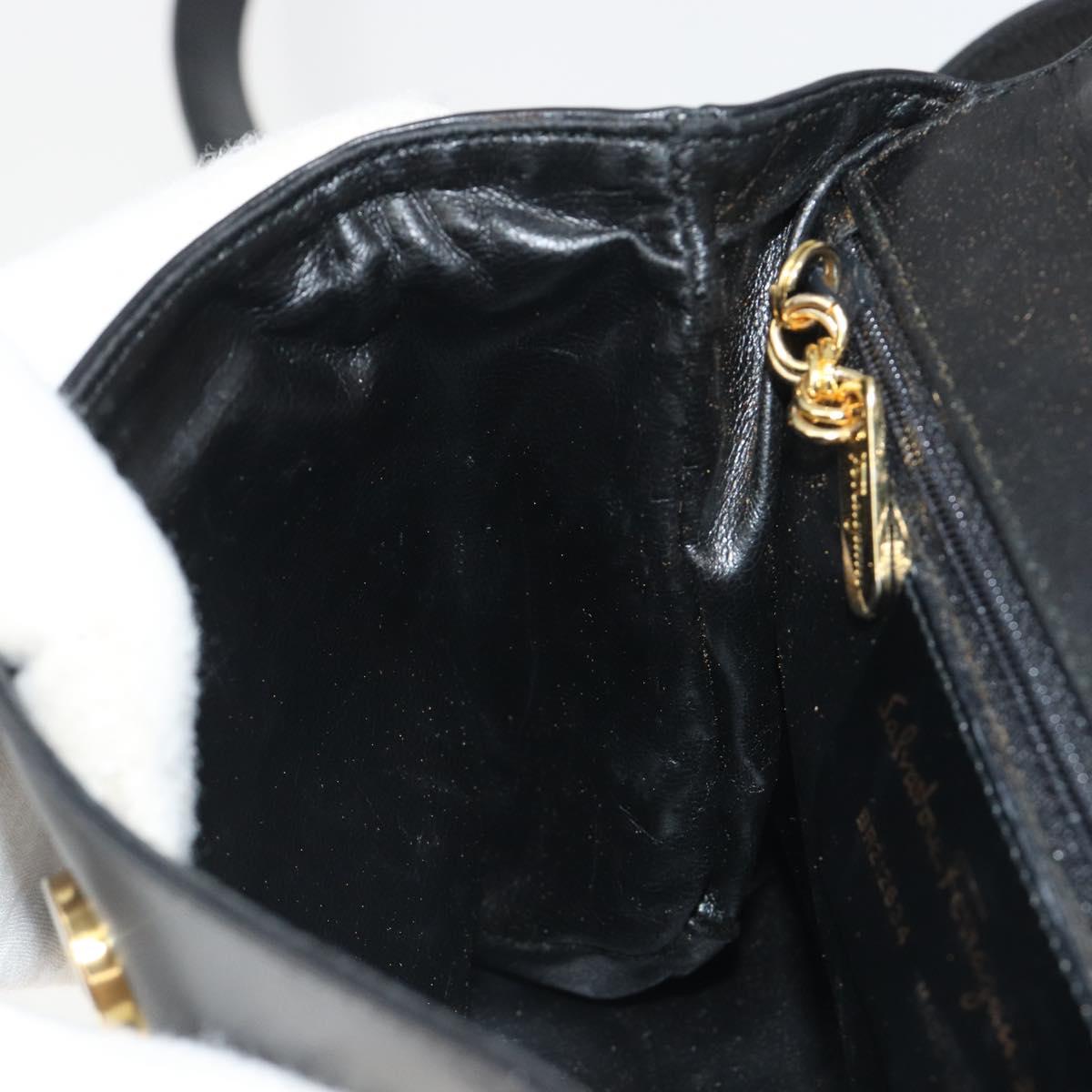 Salvatore Ferragamo Shoulder Bag Leather Black Gold Auth 195262