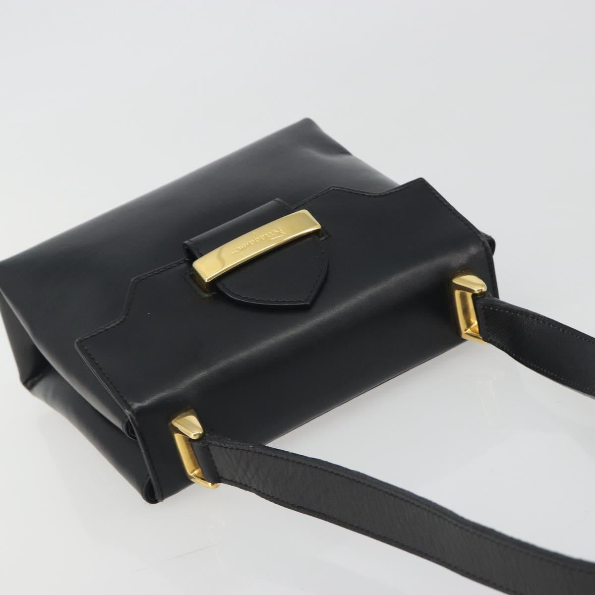 Salvatore Ferragamo Shoulder Bag Leather Black Gold Auth 195262