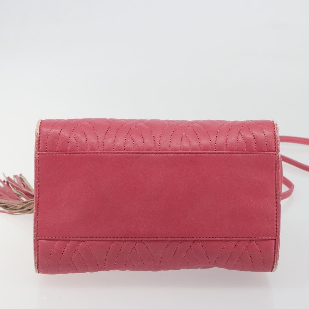 FENDI Macaroni Hand Bag Leather 2way Pink Gold Auth 195263