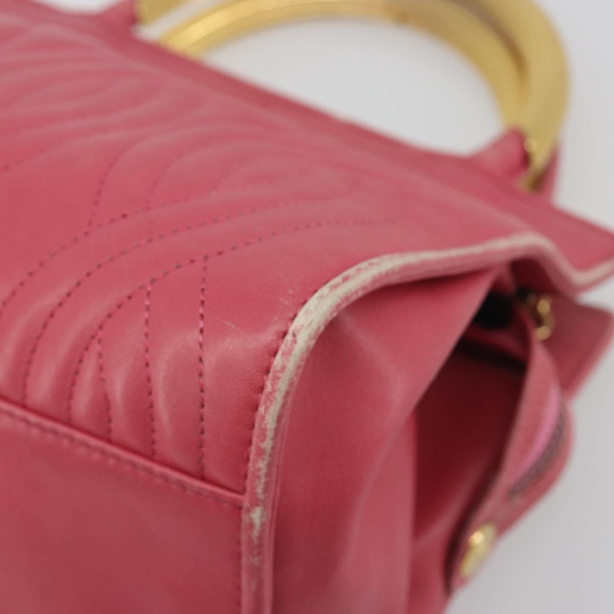 FENDI Macaroni Hand Bag Leather 2way Pink Gold Auth 195263