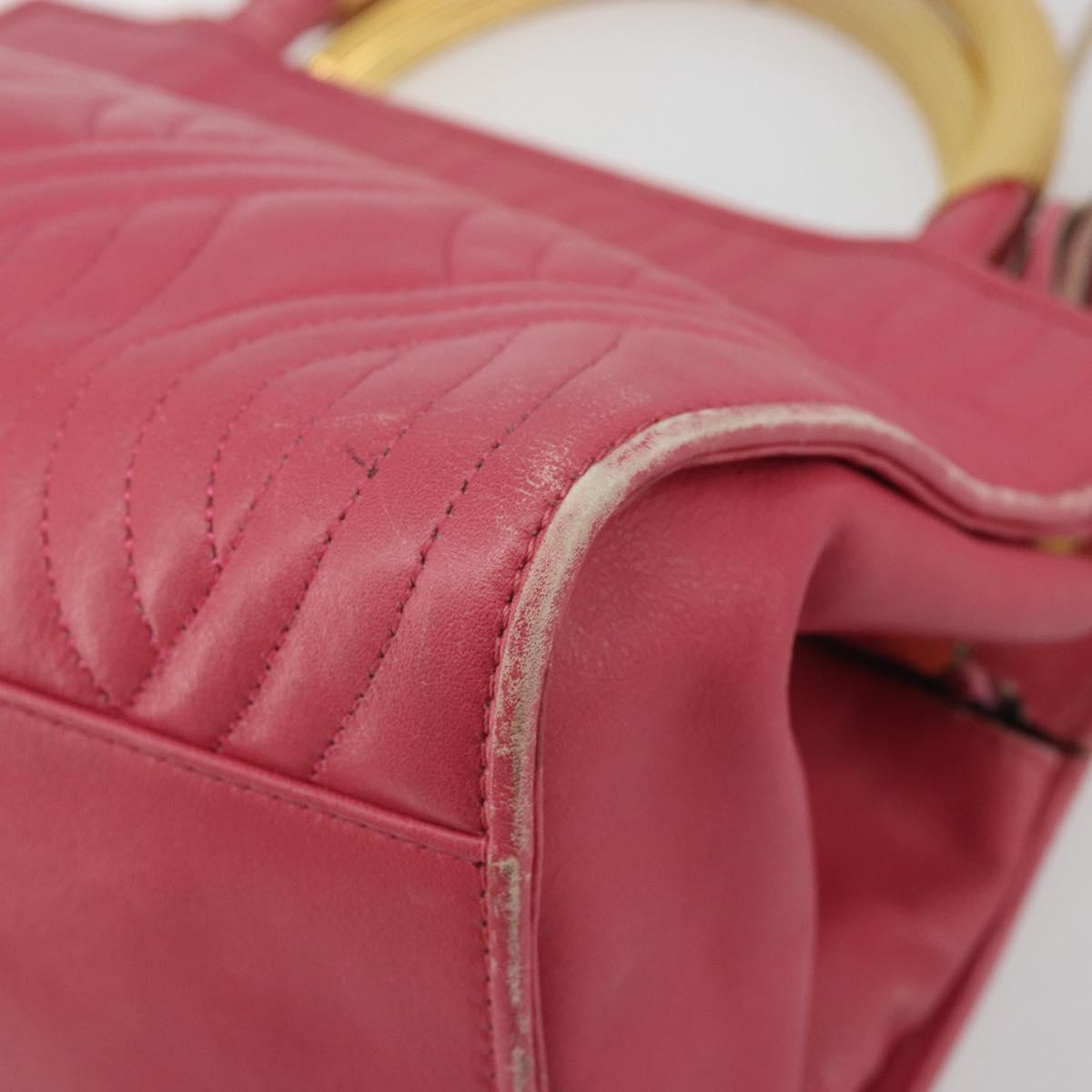 FENDI Macaroni Hand Bag Leather 2way Pink Gold Auth 195263