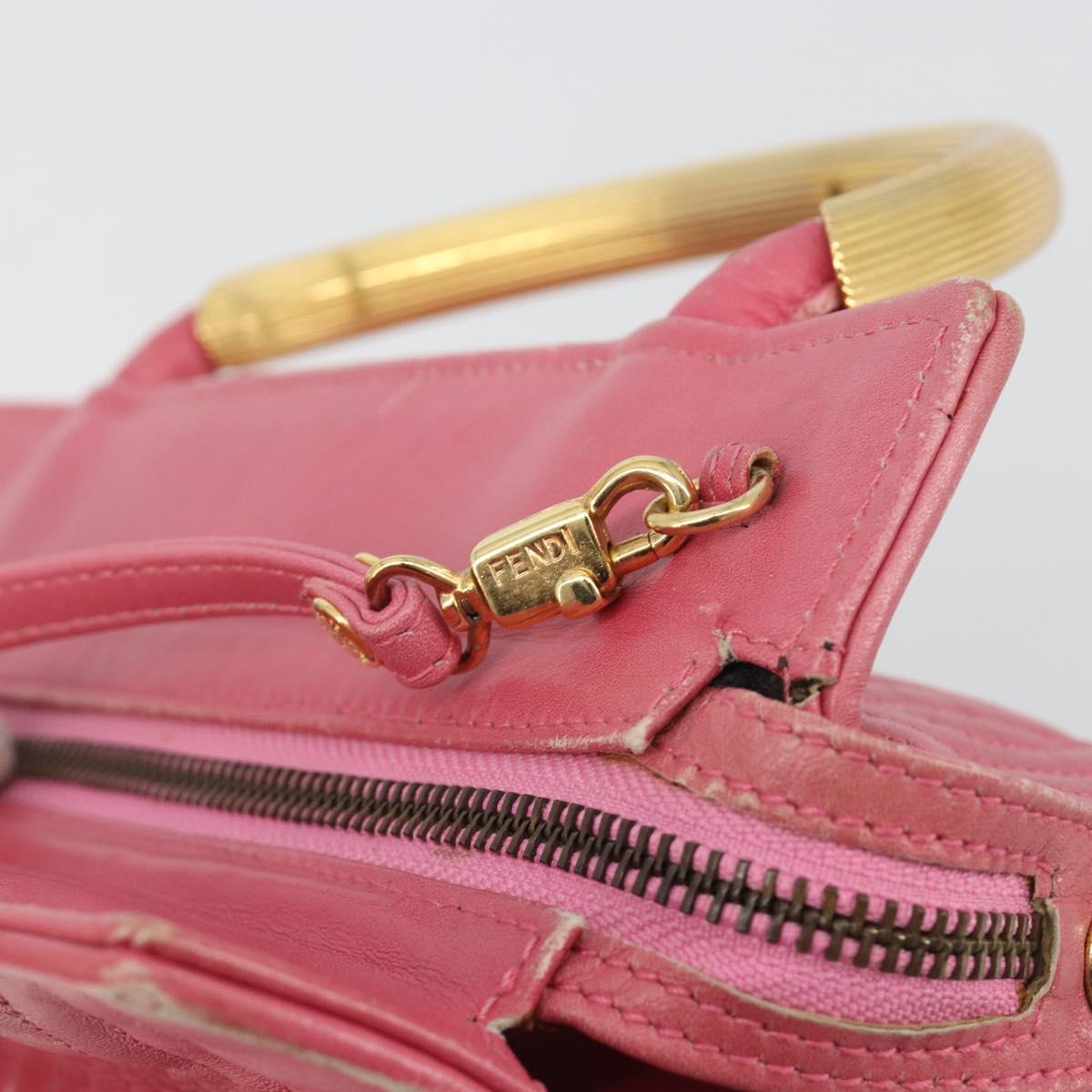 FENDI Macaroni Hand Bag Leather 2way Pink Gold Auth 195263