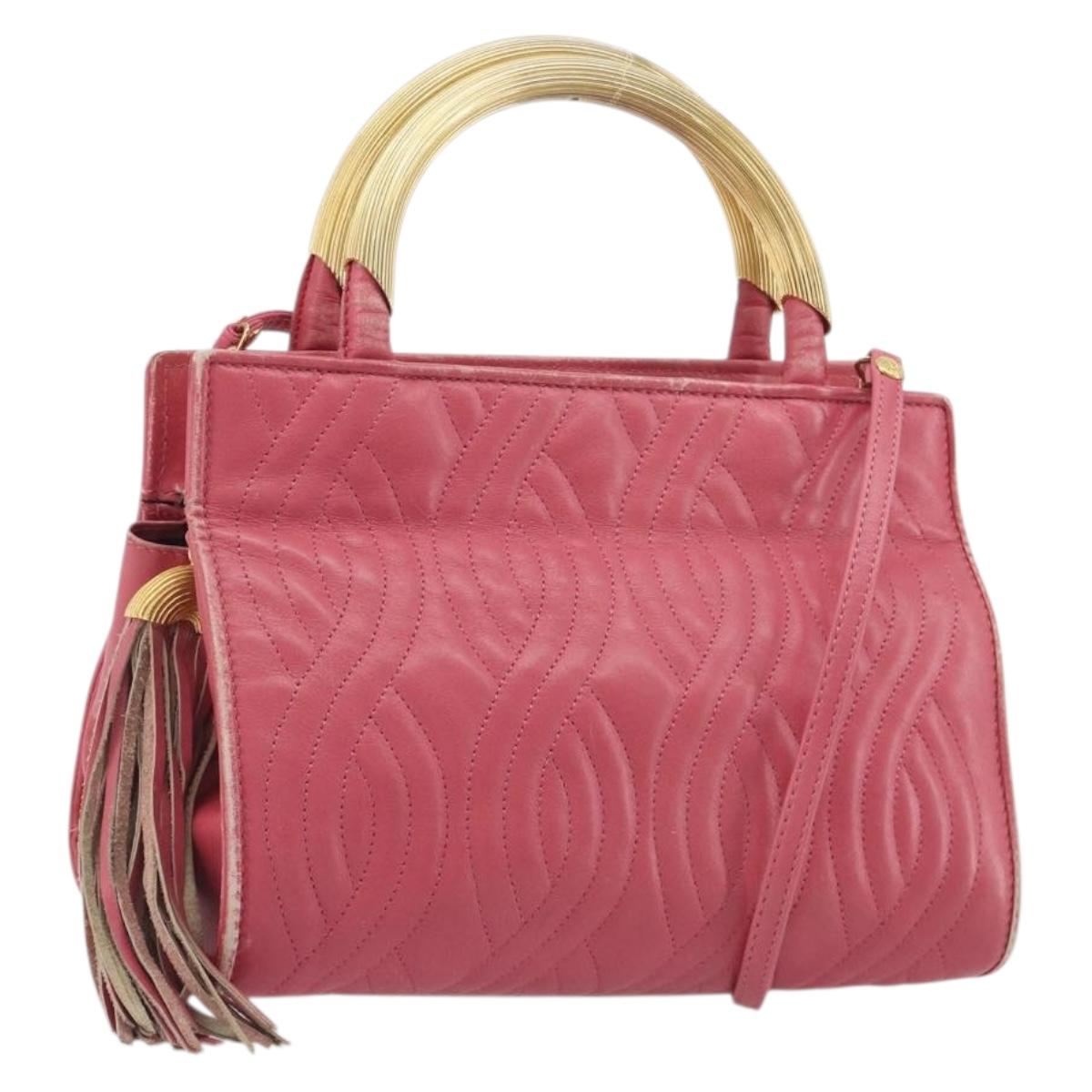 FENDI Macaroni Hand Bag Leather 2way Pink Gold Auth 195263