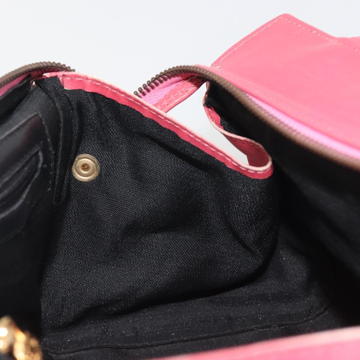 FENDI Macaroni Hand Bag Leather 2way Pink Gold Auth 195263