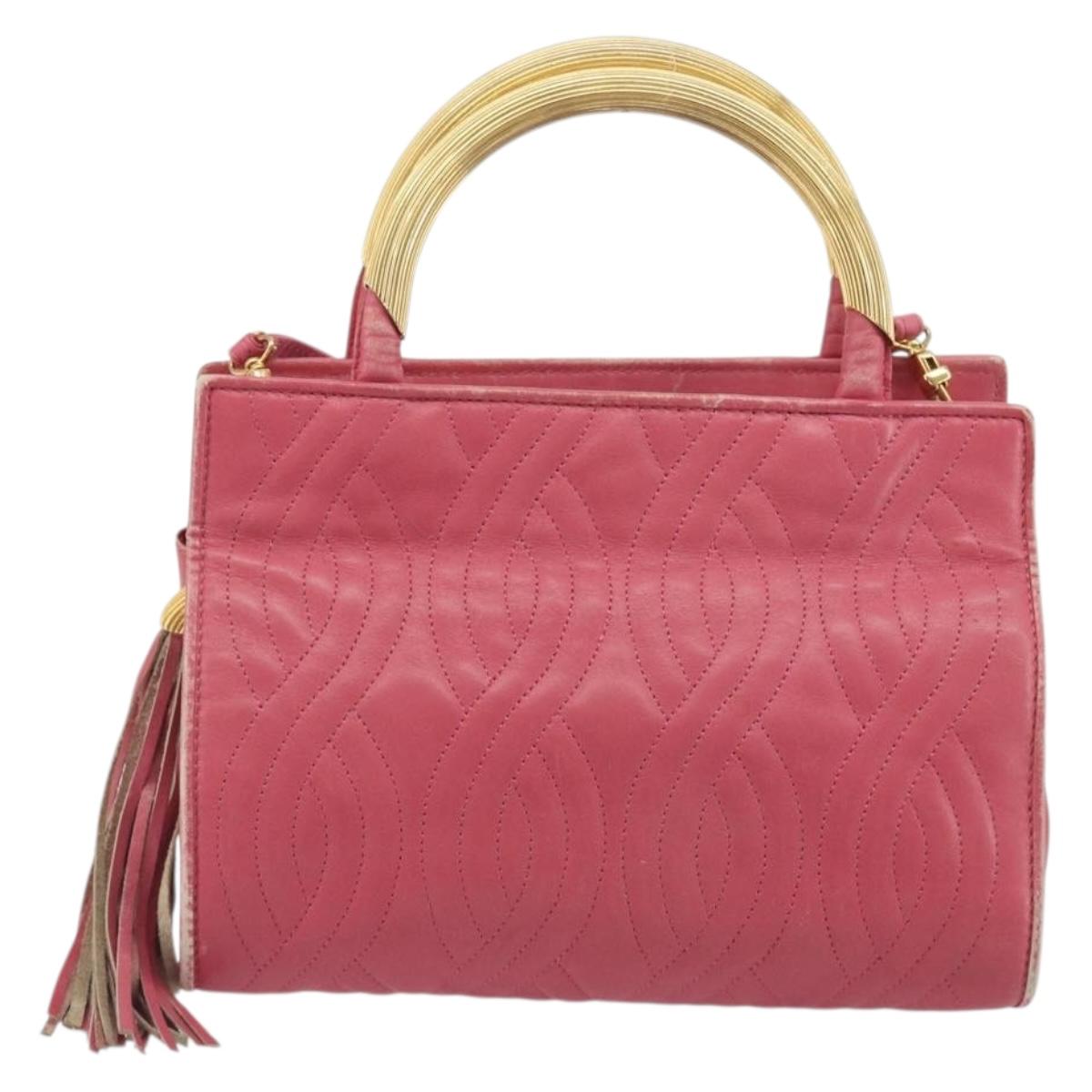 FENDI Macaroni Hand Bag Leather 2way Pink Gold Auth 195263