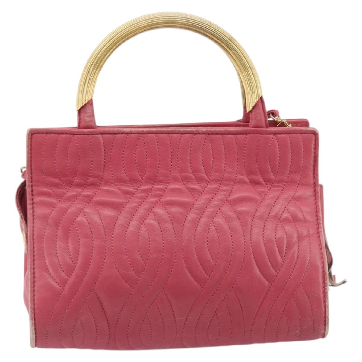 FENDI Macaroni Hand Bag Leather 2way Pink Gold Auth 195263