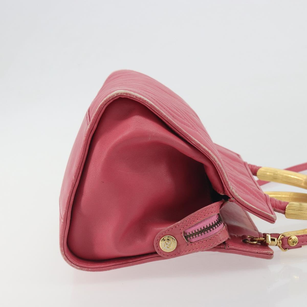 FENDI Macaroni Hand Bag Leather 2way Pink Gold Auth 195263