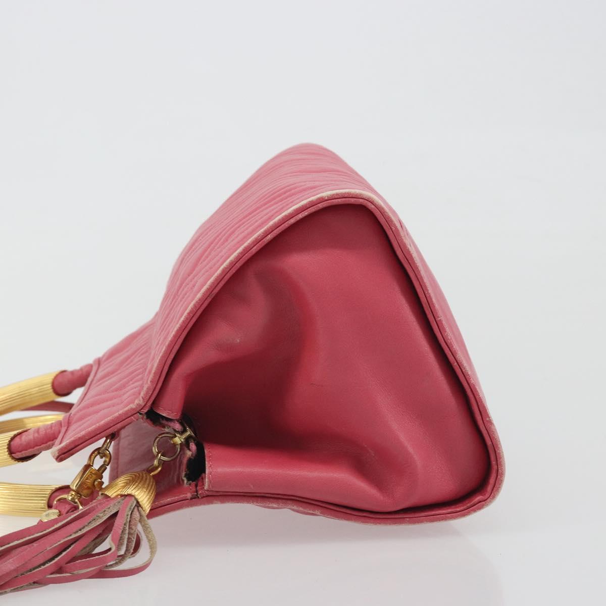 FENDI Macaroni Hand Bag Leather 2way Pink Gold Auth 195263
