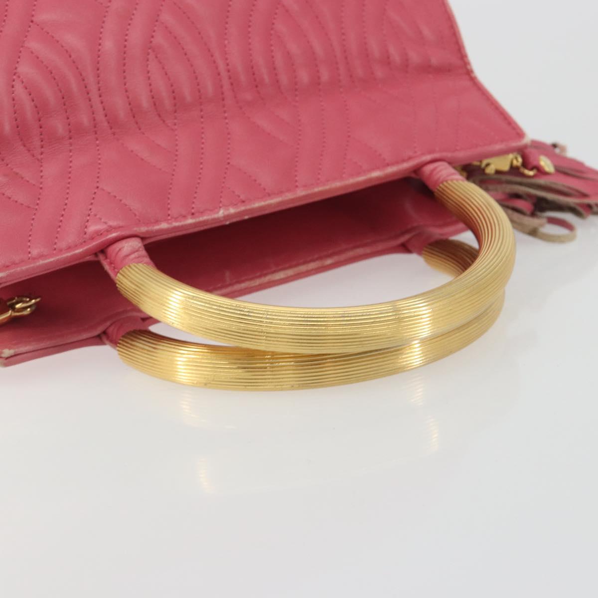 FENDI Macaroni Hand Bag Leather 2way Pink Gold Auth 195263
