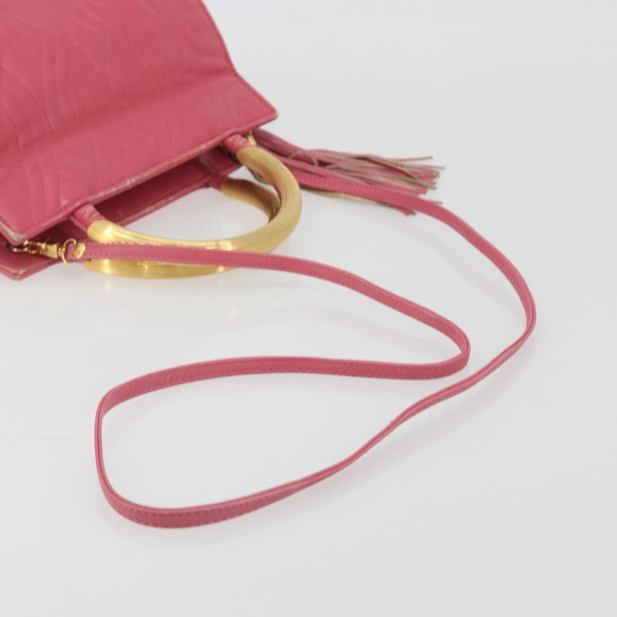 FENDI Macaroni Hand Bag Leather 2way Pink Gold Auth 195263