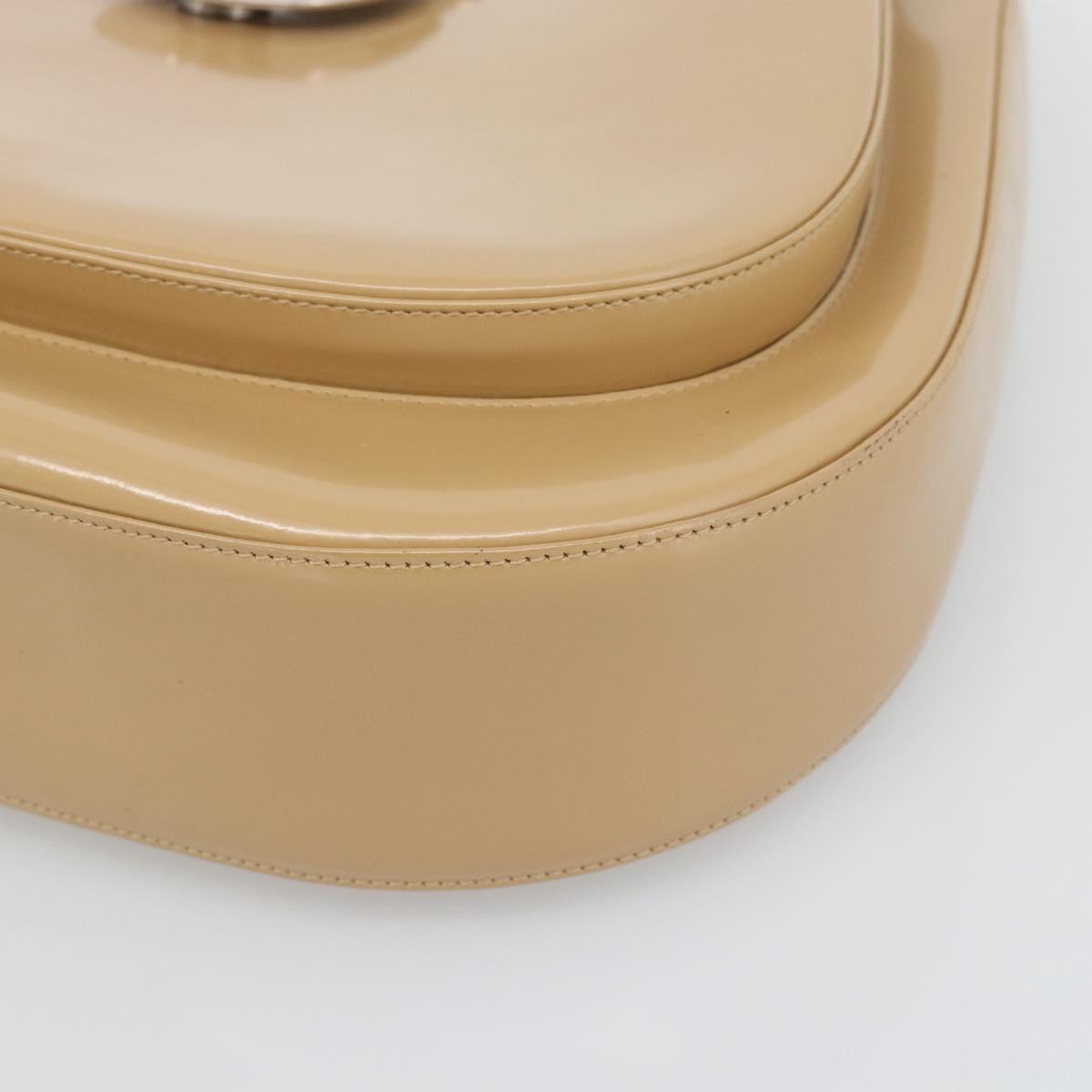 Salvatore Ferragamo Gancini Shoulder Bag Patent Leather Beige Silver Auth 195268