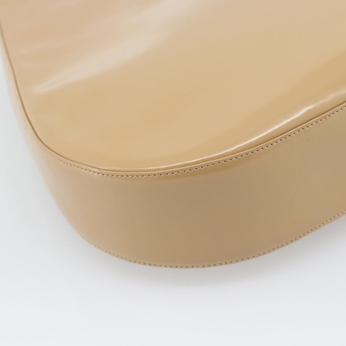 Salvatore Ferragamo Gancini Shoulder Bag Patent Leather Beige Silver Auth 195268