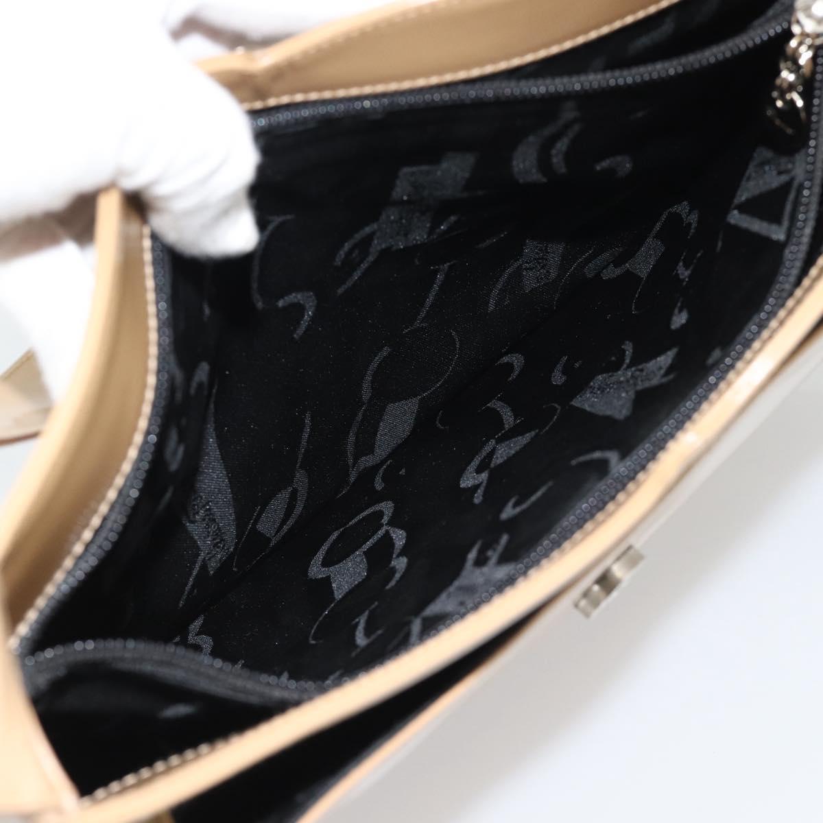 Salvatore Ferragamo Gancini Shoulder Bag Patent Leather Beige Silver Auth 195268