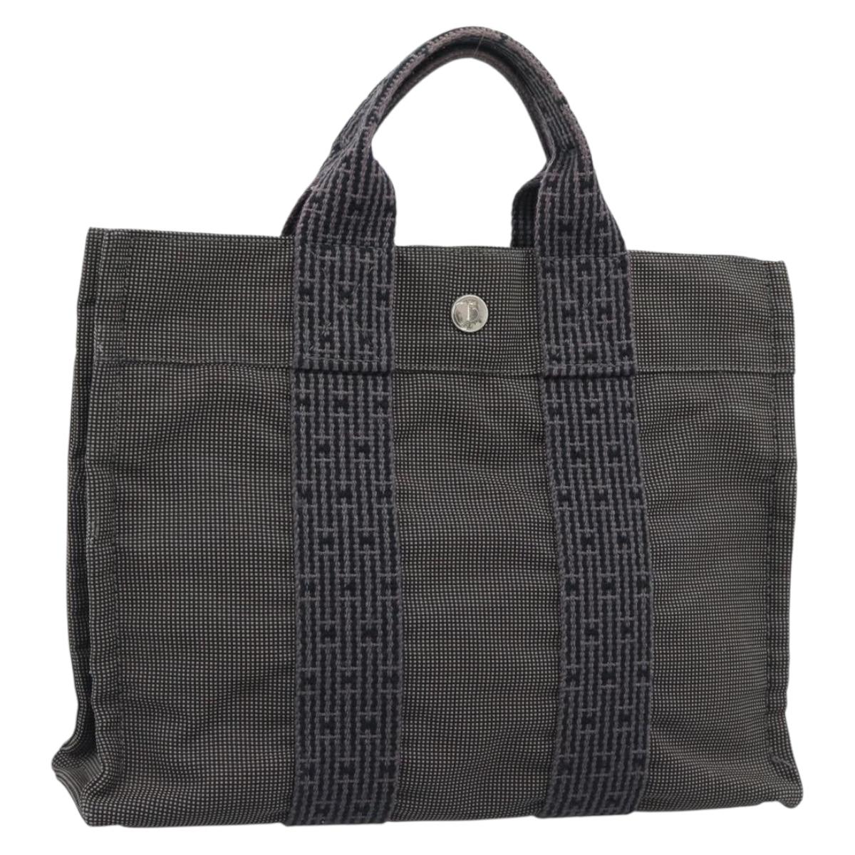HERMES Her LinePM Hand Bag Canvas Gray Silver Auth 195282A