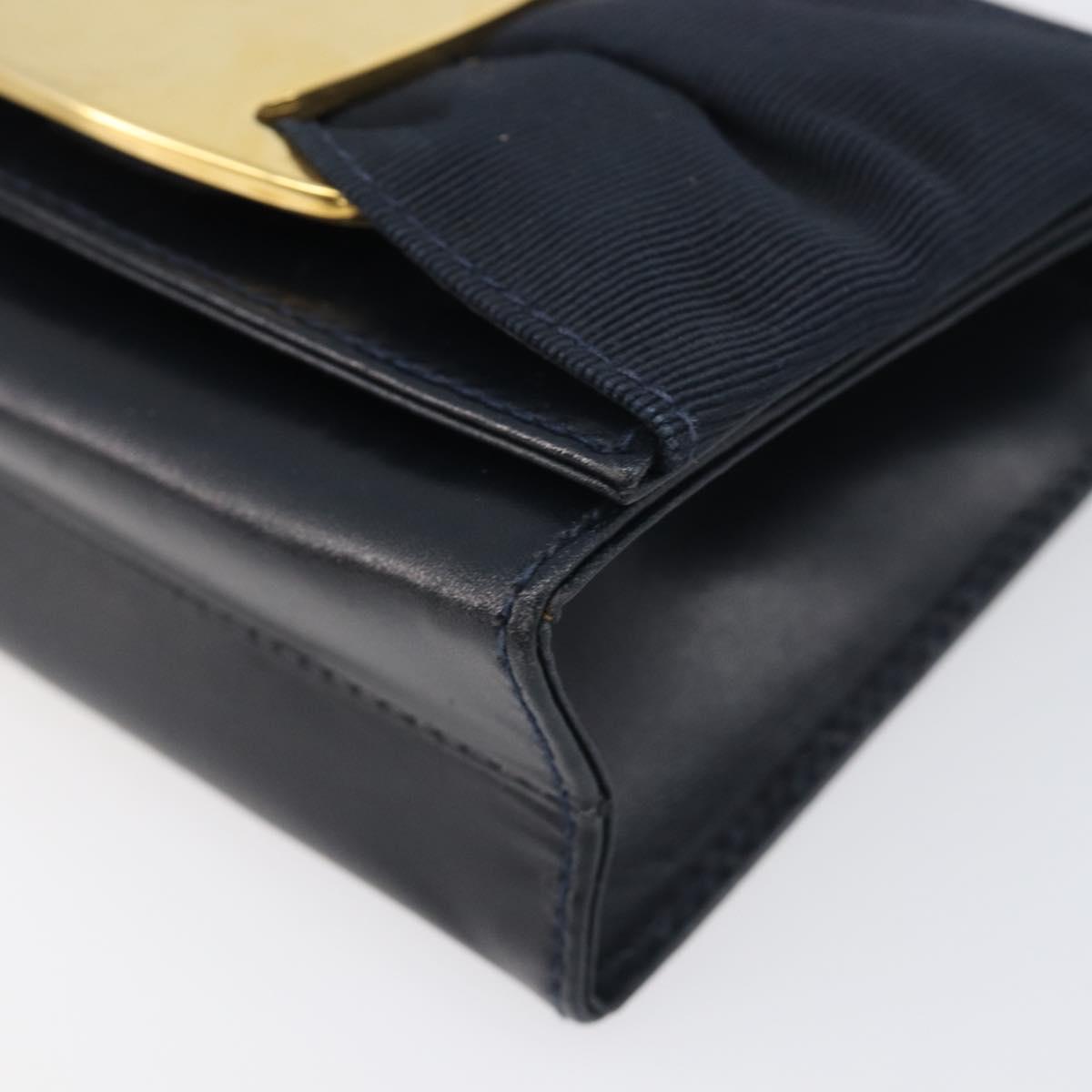 Salvatore Ferragamo Vala Shoulder Bag Canvas Navy Gold Auth 195283