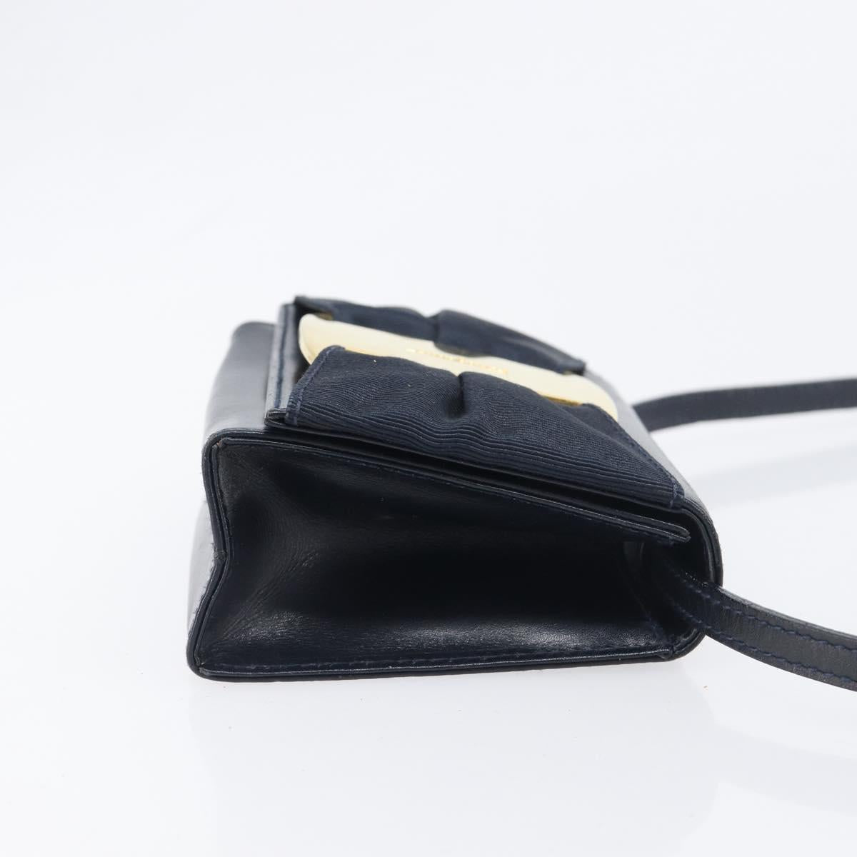 Salvatore Ferragamo Vala Shoulder Bag Canvas Navy Gold Auth 195283