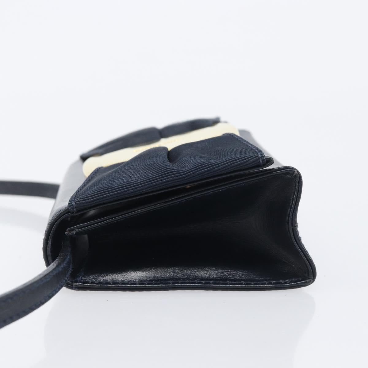 Salvatore Ferragamo Vala Shoulder Bag Canvas Navy Gold Auth 195283