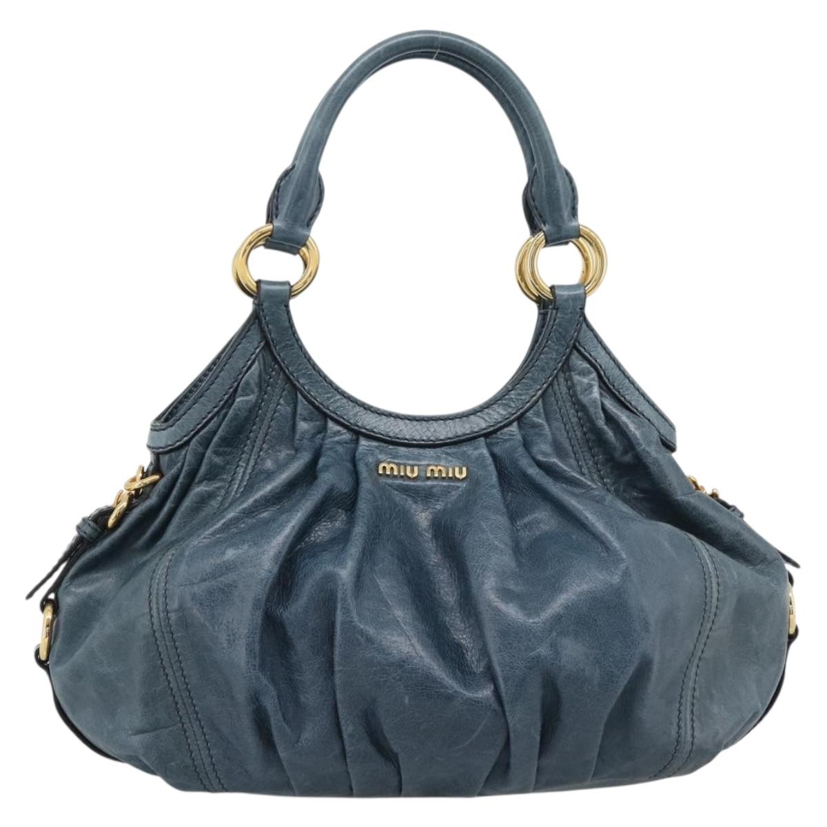 Miu Miu Shoulder Bag Leather 2way Navy Gold Auth 195286M