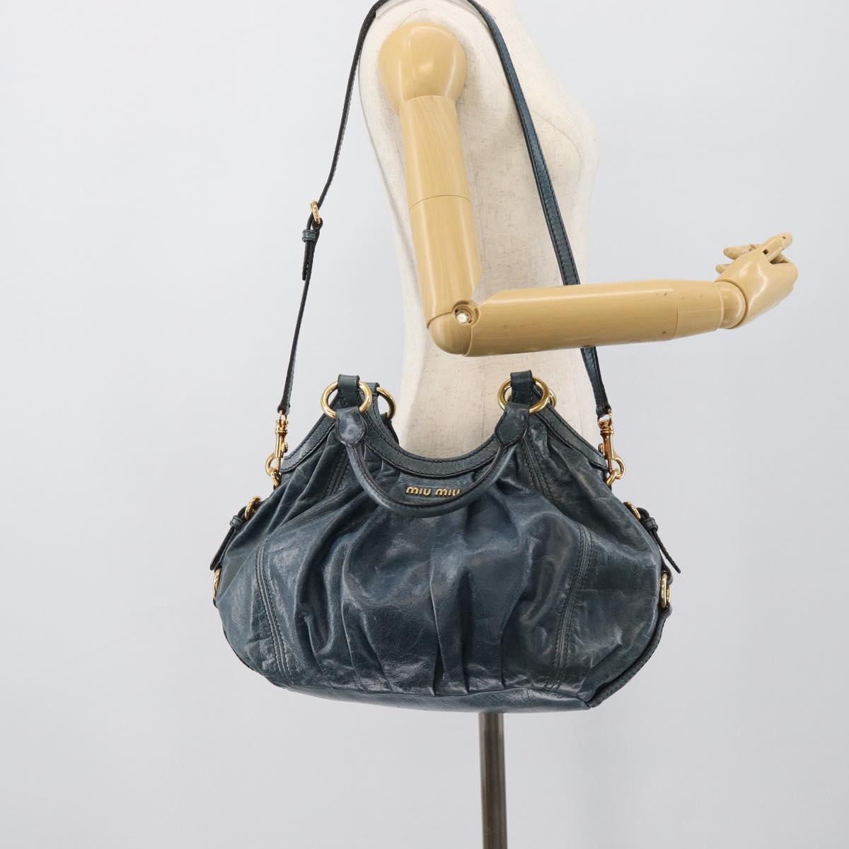 Miu Miu Shoulder Bag Leather 2way Navy Gold Auth 195286M