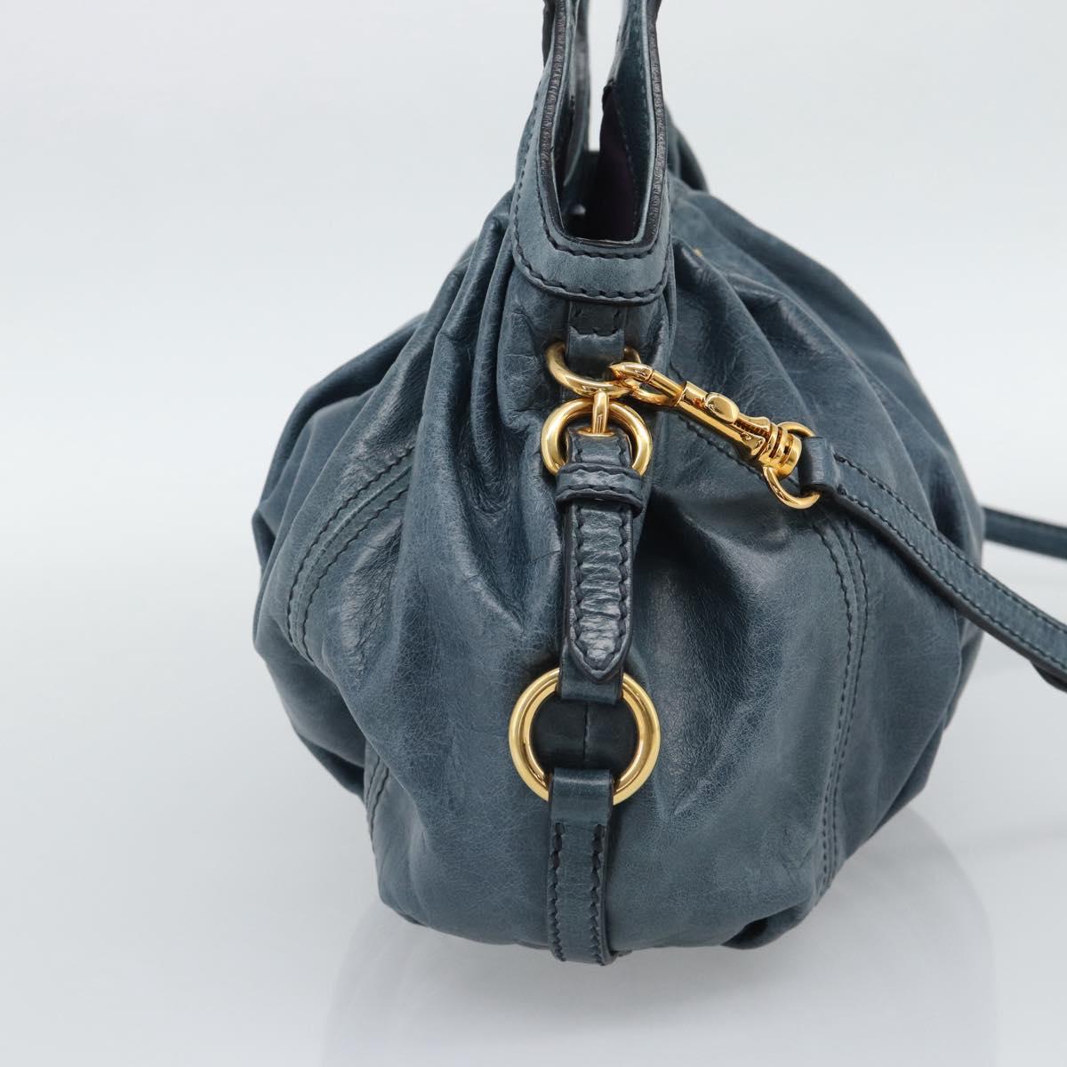 Miu Miu Shoulder Bag Leather 2way Navy Gold Auth 195286M
