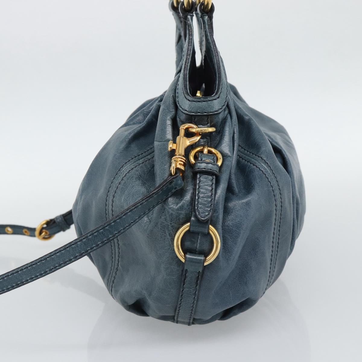 Miu Miu Shoulder Bag Leather 2way Navy Gold Auth 195286M