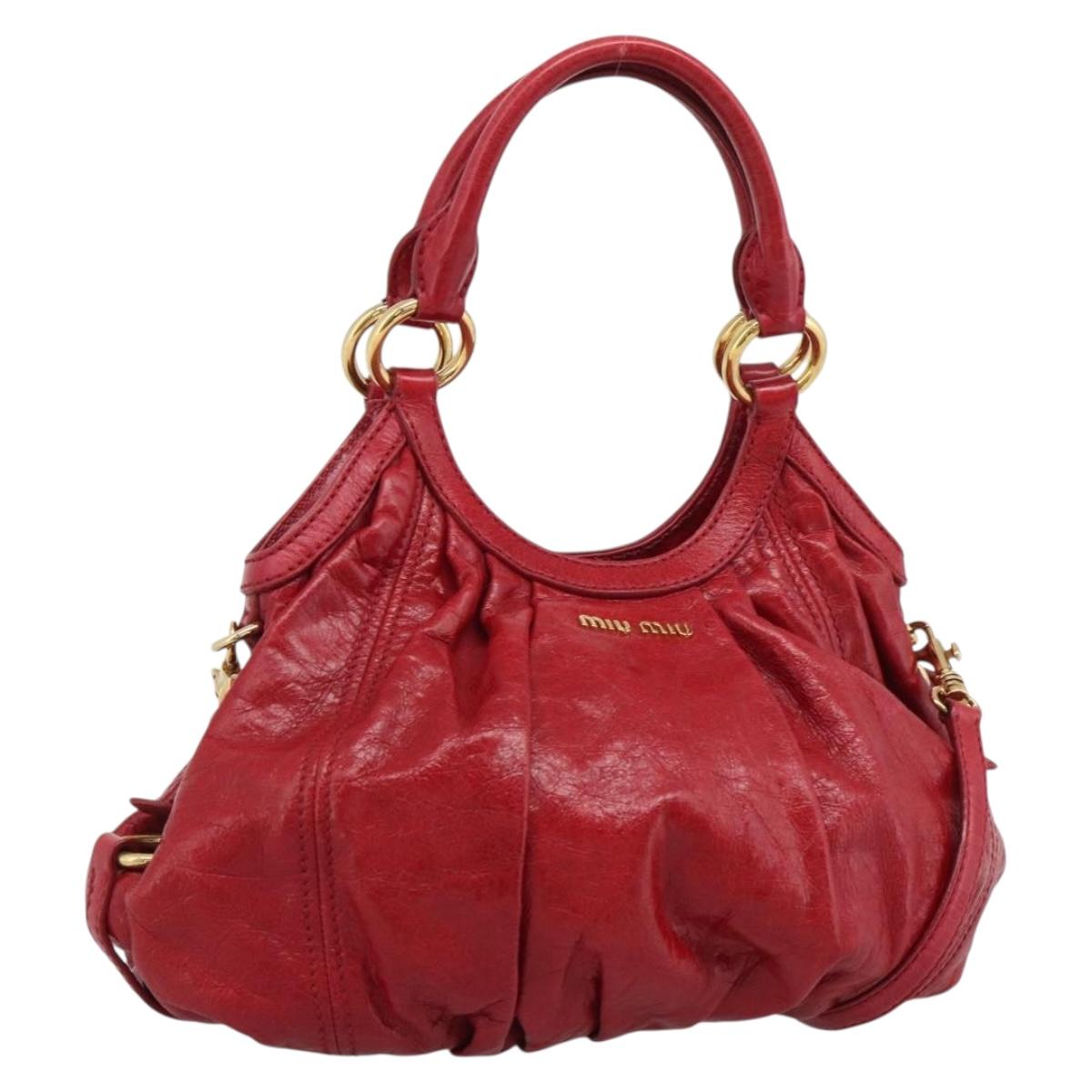 Miu Miu Shoulder Bag Leather 2way Red Gold Auth 195287M