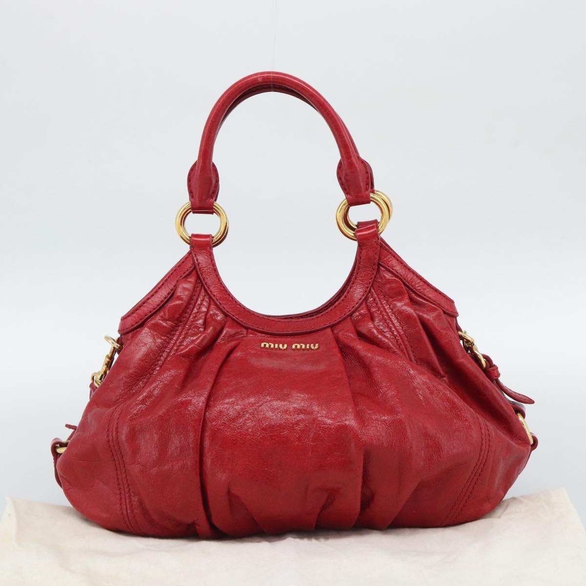 Miu Miu Shoulder Bag Leather 2way Red Gold Auth 195287M