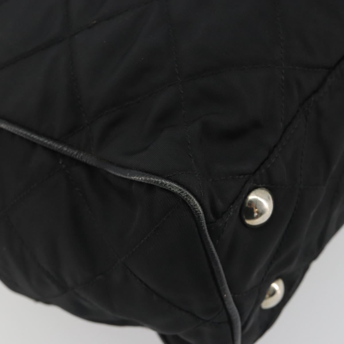 PRADA Chain Shoulder Bag Nylon Black Silver Auth 195292
