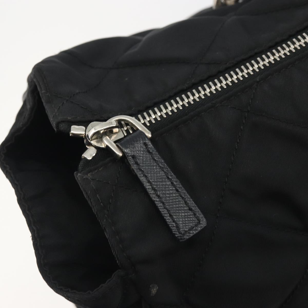 PRADA Chain Shoulder Bag Nylon Black Silver Auth 195292