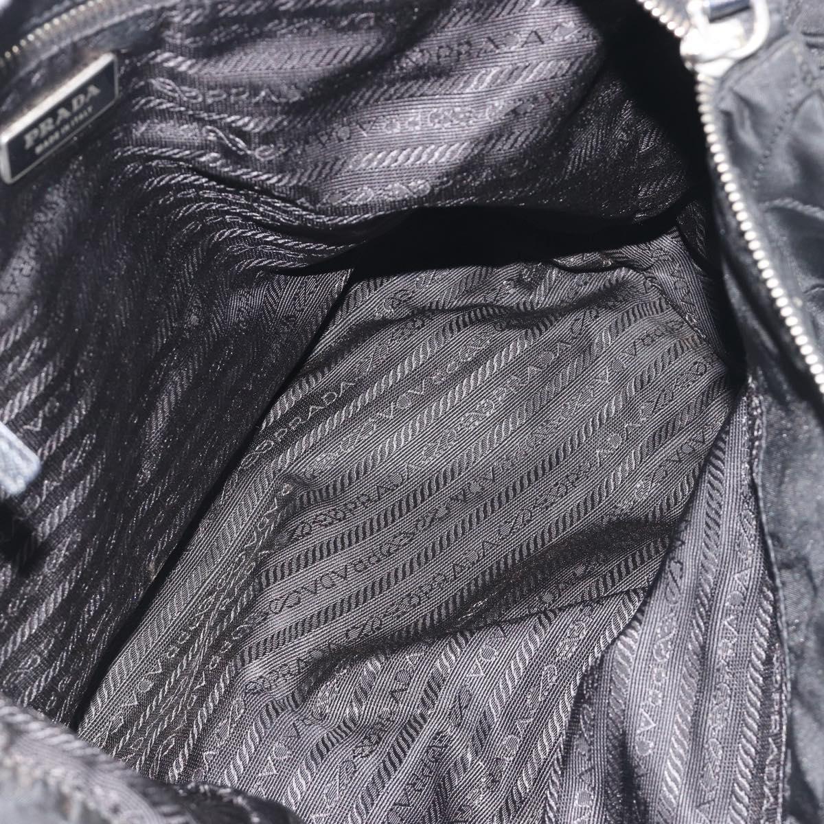 PRADA Chain Shoulder Bag Nylon Black Silver Auth 195292