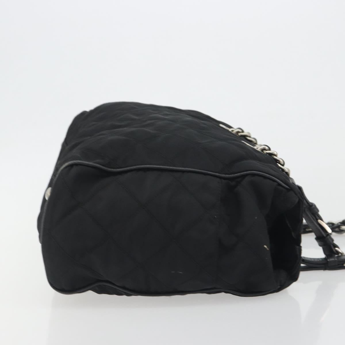 PRADA Chain Shoulder Bag Nylon Black Silver Auth 195292